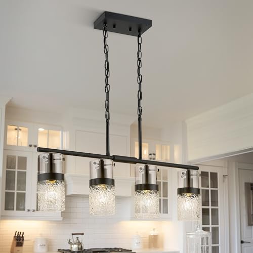 4 Light Island Lights (Black -Hammered Glass / 3.5" Hammered Glass, 4-Light)