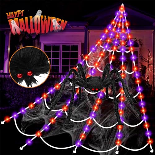 Halloween Giant Spider Web Lights Decorations Outdoor (Dark Purple Orange)