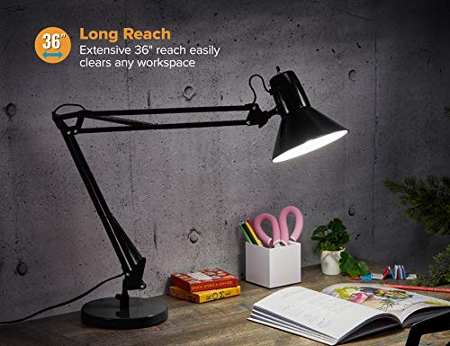 Office VLF100D Swing Arm Desk Lamp (36" Reach / Base, Black)