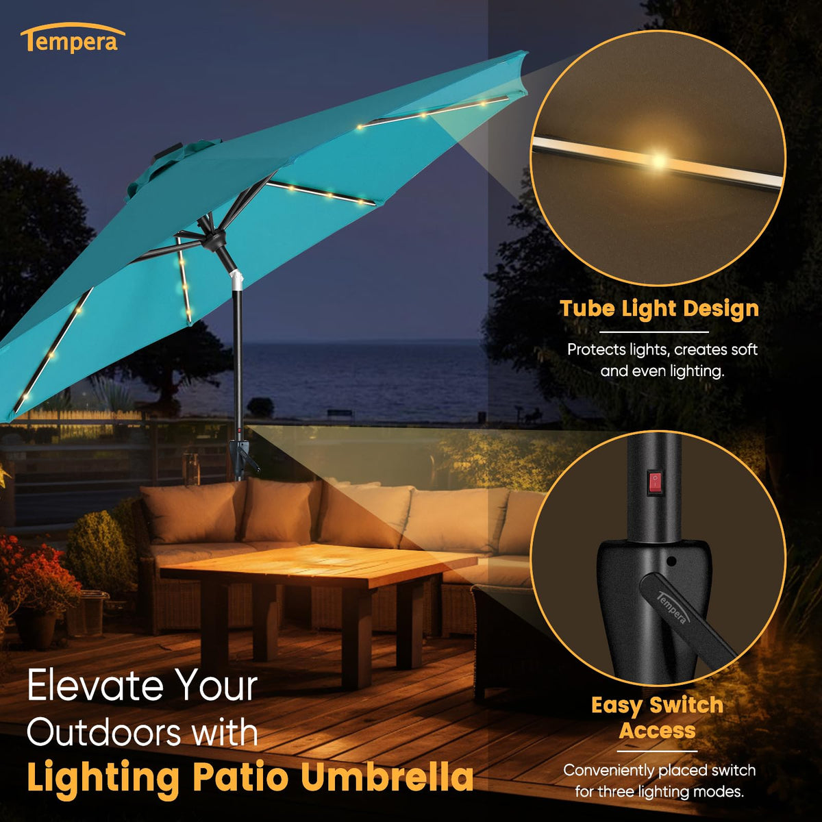 9ft Patio LED Umbrella with light (Turquoise / 9 FT)