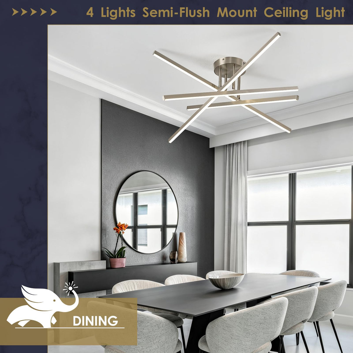 Nickel Modern LED Chandelier Large 31.5" Semi (Nickel-A / 4 Lights - Remote Control - 31.5")