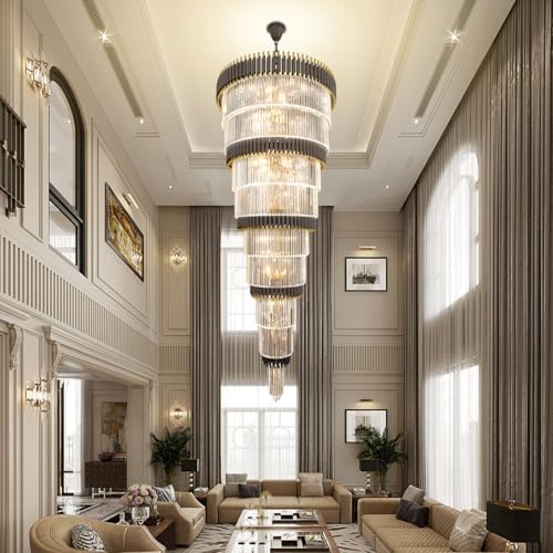 9 Tier Black and Gold Chandelier Modern Luxury Ballroom Chandelier Extra Large Crystal Chandeliers for High Ceiling Living Room Staircase Foyer Entryway 31 (D40"XH84" Black)