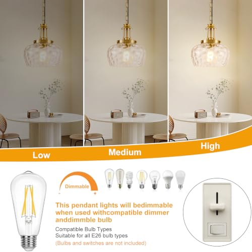 Plug in Pendant Lights Kitchen Island (1 Pack-Brushed Gold-10"(Plug-and-Play))