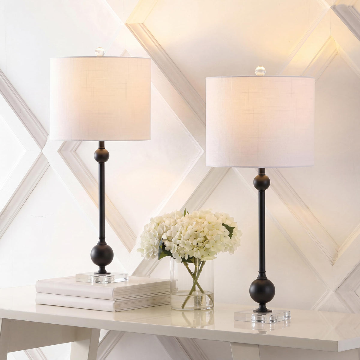 Hollis 34.8" Crystal Candlestick Table Lamps (Black/Clear)