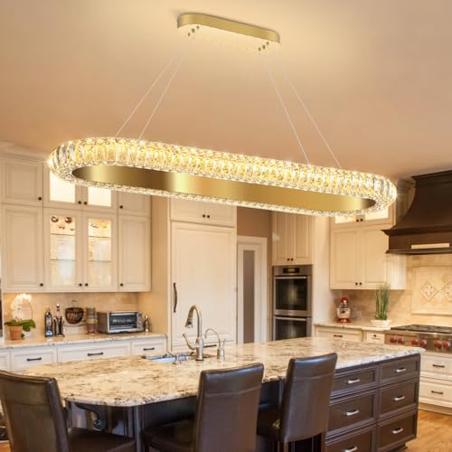 40'' Oval Ring Crystal Chandelier Modern LED Dimmable Ring Pendant Light Chandelier for Dining Room Living Room Gold (Gold / 1 Ring Oval 40")