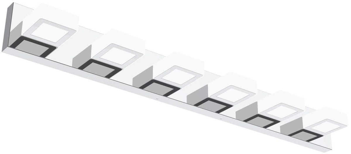 Modern LED Bathroom Vanity Lights 6 Lights Acrylic Stainless Steel LED Vanity Light Fixtures for Bathroom Lighting 6000K Cool White Light (Chrome-White light / 40.4 inch)