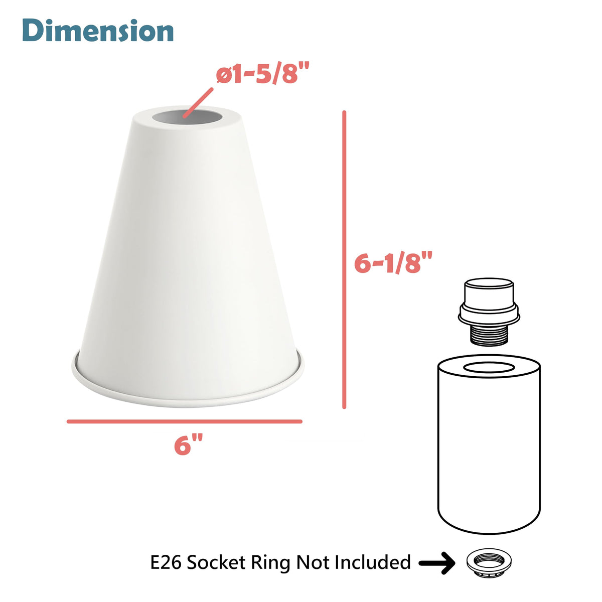 21603-21,Replacement Cone Metal Shade for Pendant Light,Alabaster White,6"W x 6-1/2"H,Center Hole 1-5/8" (Alabaster White with White inside)