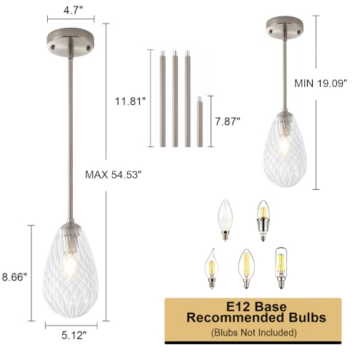 Brushed Nickel Twisted Glass Pendant Lights Kitchen Island Modern (2-Pack Brushed Nickel)