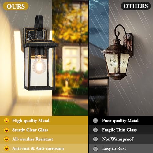 2 Pack Outdoor Wall Light Fixtures (Bronze / 12.8")