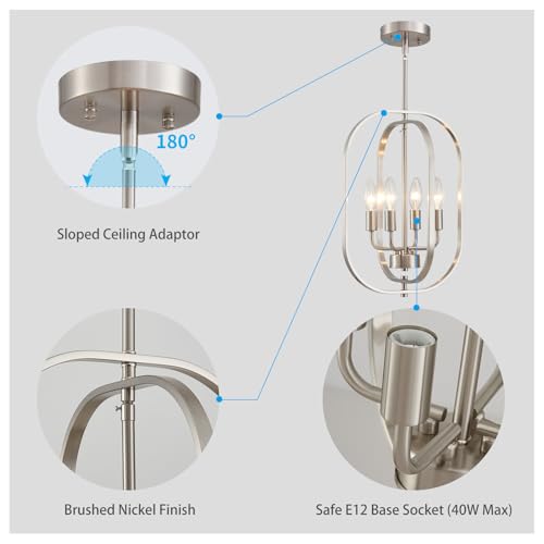 12.2" Modern Brushed Nickel Chandelier Farmhouse 4 (Oval -Brushed Nickel)