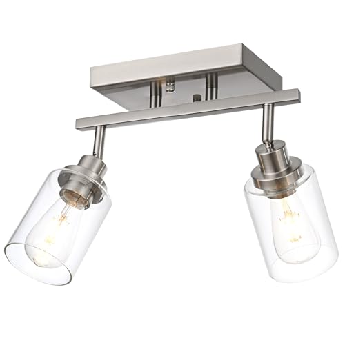 2 Light Track Lighting Kit Brushed Nickel Kitchen Track Lighting Fixtures Ceiling Mount Bathroom Vanity Wall Scones Light Fixture with Clear Glass (Brushed Nickel / 2-Light)