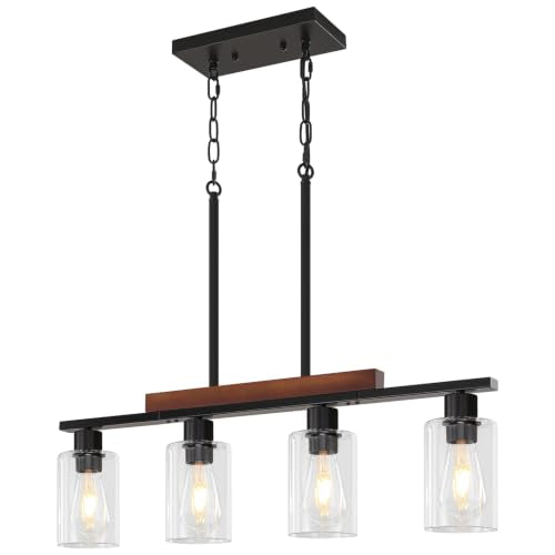 4 Light Rustic Island Light for Kitchen Linear Chandelier Dining Room Light (4-Light Clear Glass)