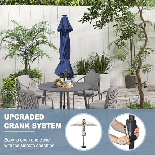 USA 10-Year-Non-Fading 10ft Market Patio Umbrella, Commercial Grade Table Sun Umbrella with 80 Solar LED Lights, Crank Open, Windproof & UPF 50+ UV Protection for Garden, Deck, Pool, Backyard, No Tilt, Navy Blue (Navy Blue / 10FT(Single Vent No Tilt))