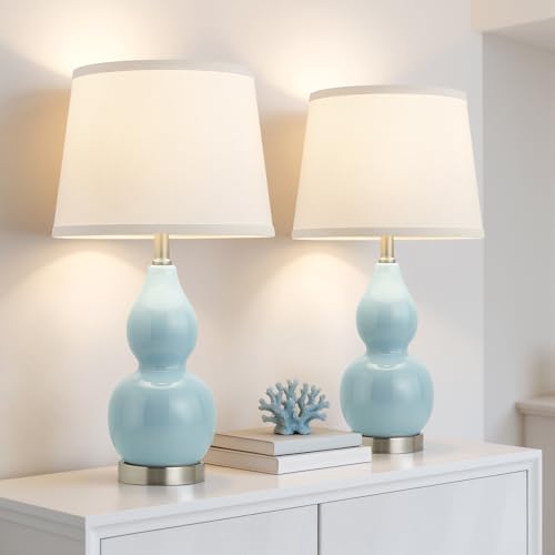 22" Table Lamp Set of 2 (22.63" Blue Gourd)