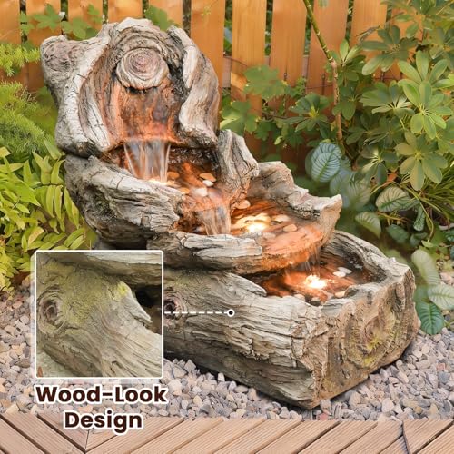 31.5" L Realistic Tree Trunk Outdoor Water Fountain with 3 Tiers (31.5" L)