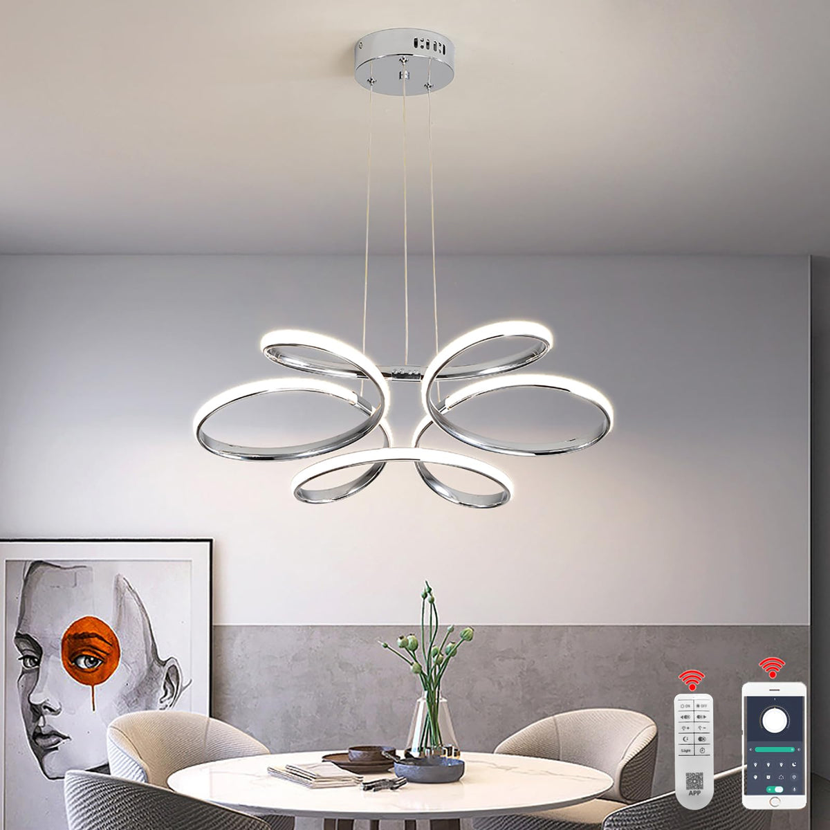 23 inch Modern Chandelier for Dining Room (Chrome Dia 23")