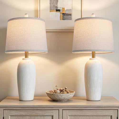 26 Inch Farmhouse Ceramic Jar Table Lamps Set of 2 (Cream White)