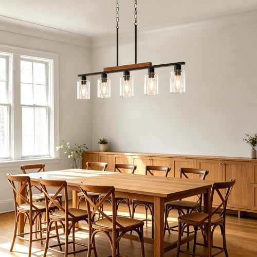 Farmhouse Kitchen Island Lighting Dining Room Light Fixtures Over Table (5-Light Clear Glass)