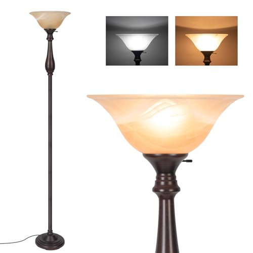 Floor Lamp with Alabaster Glass Bowl Shade