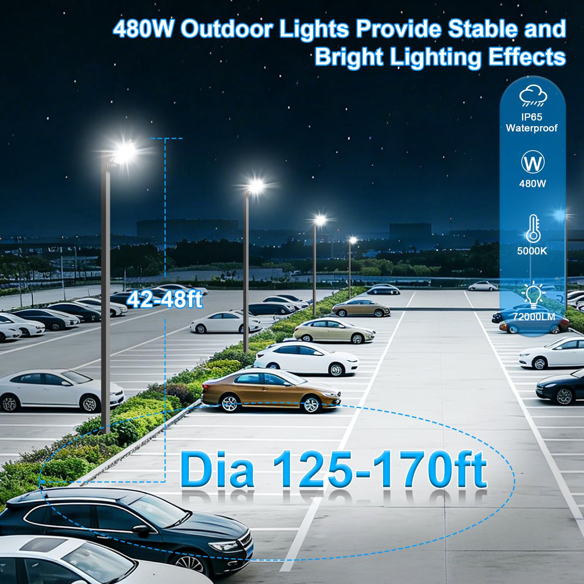 480W LED Parking Lot Light Dusk to Dawn Photocell 72000LM 5000K (480W/Wall Mount)