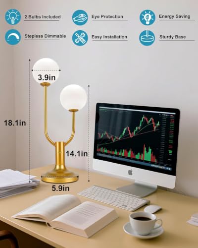 Globe Gold Table Lamp for Bedroom Dimmable Gift G9 Bulbs Included (06-Gold-Globe-2U)