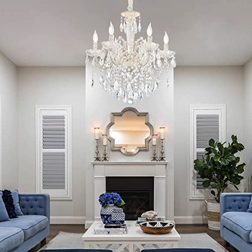 6 Lights K9 Crystal Candle Chandelier Modern Luxurious Light Candle Pendant Lamp Ceiling Living Room Lighting Plug in Chandelier for Dining Living Room Bedroom Hallway Entry (W6039-6-White)