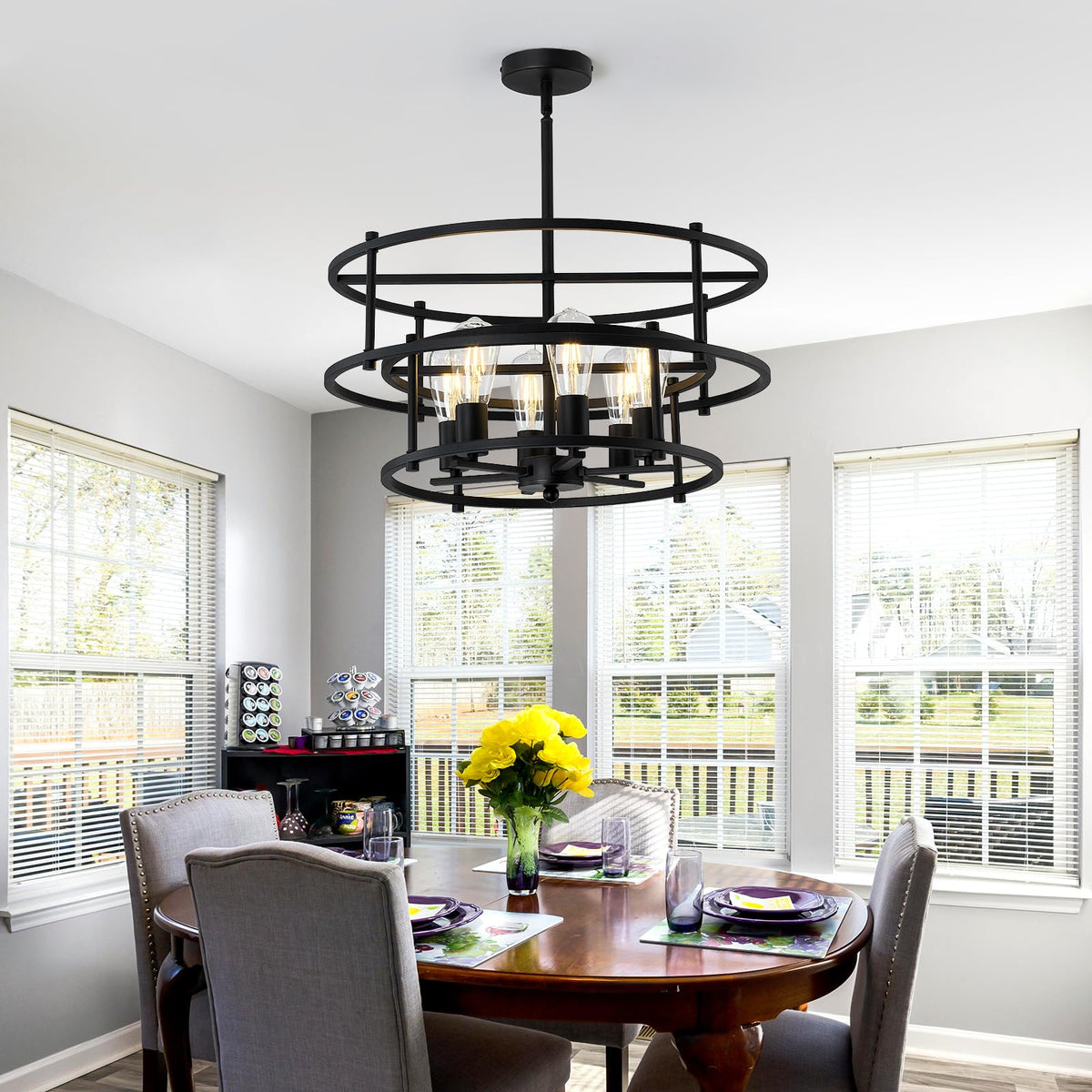 Industrial Black Chandelier 6 Light Candle Semi Flush Mount Ceiling Light (Black / chandelier)
