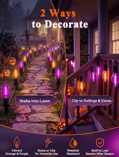 10 Pack Halloween Pathway Lights Outdoor (Orange, Purple)