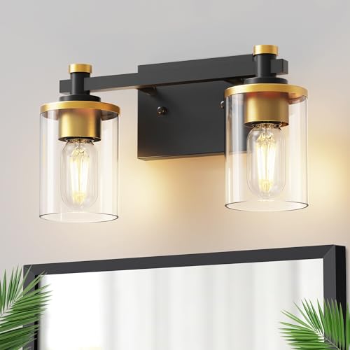 Bathroom Light Fixtures Over Mirror (Gold and Black / 2-Light)