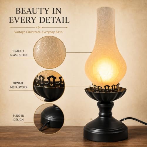 Vintage Table Lamp with Crackle Milk (Milk White (Black Base))