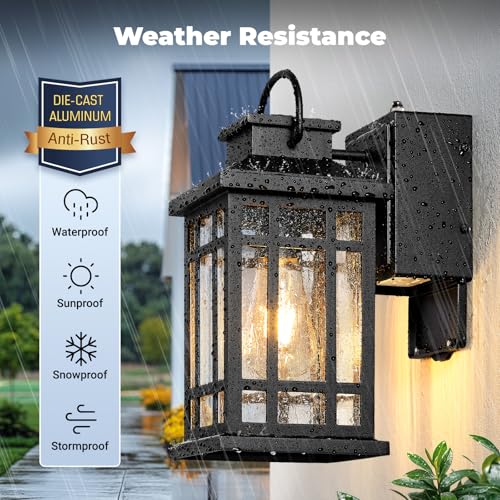 Exterior Lighting Fixtures with GFCI Outlet (Black / D2D 1-Pack)