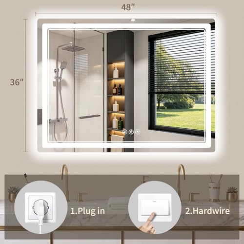 36"x48" LED Bathroom Mirror with Lights (48"L x 36"W)