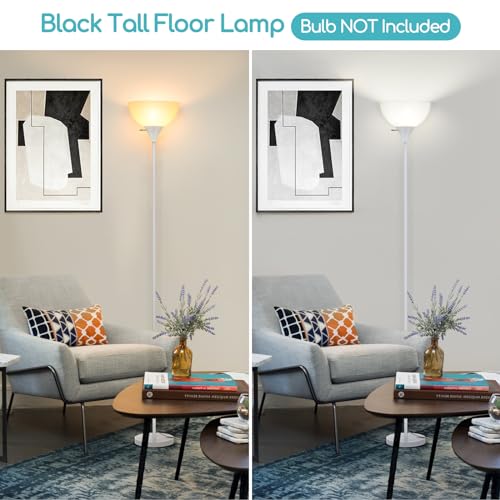 Floor Lamp LED Standing Lamps with White Plastic Shade (White)