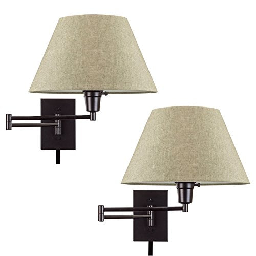 Cambridge 15" Modern Swing Arm Wall Sconce + 3 (Black,Latte Mocha Shade,2-Pack)