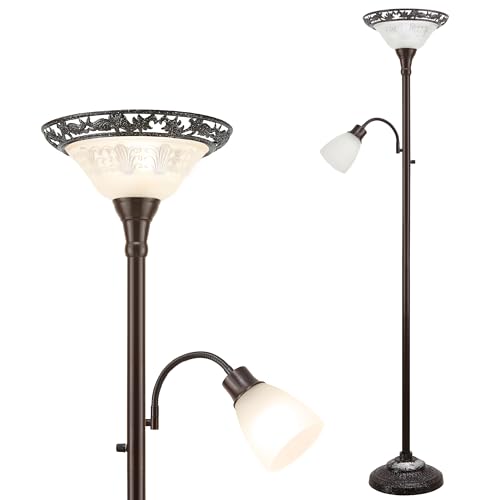 Torchiere Floor Lamps for Living Room (Brown,White)