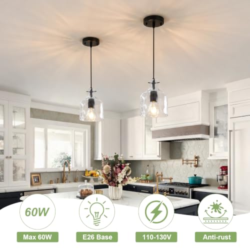2 Pack Black Hammered Clear Glass Pendant Light (Black-2Pack)