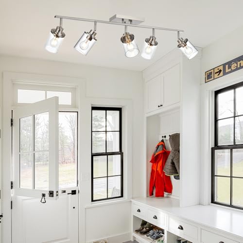 5 Light Brushed Nickel Track Lighting Fixture for Ceiling Mounting Bathroom Vanity Wall Scones with Rotatable Spotlight (Brushed Nickel / 5 Light)