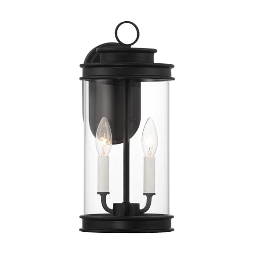 5-904-BK Englewood Traditional Vintage Coastal Clear Glass Outdoor Wall Lantern, 2-Light 80 Total Watts, 15" H x 7" W, Matte Black (15" Height)