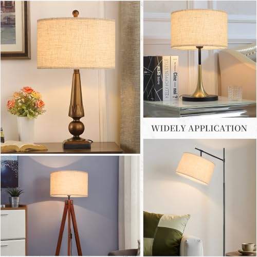 Beige Large Drum Lamp Shades Set of 2 16" Top x 16" Bottom x 10" High