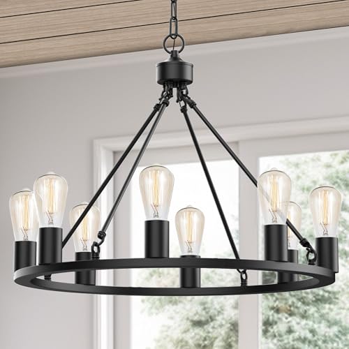 Wagon Wheel Chandelier (Black-1 / 24 inch)