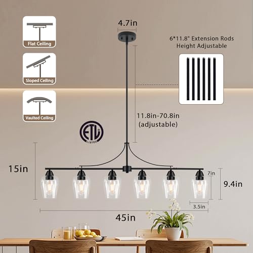 Dining Room Light Fixtures over Table 45" Farmhouse Kitchen Island Lighting (6 Light)