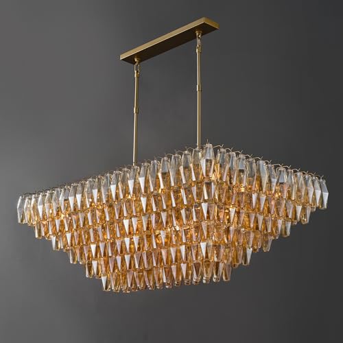 54 Inch Gold Amber Crystal Chandelier with 19 E12 Lights (Amber(L54"-W32"))