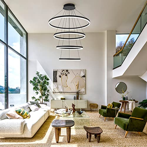Modern LED Chandeliers High Ceilings (Black / 4-rings/D31.5in)