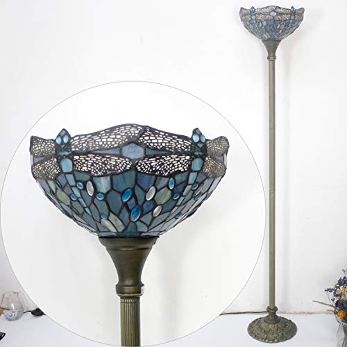 Tiffany Floor Lamp Sea Blue Stained Glass Torchiere Pole Light