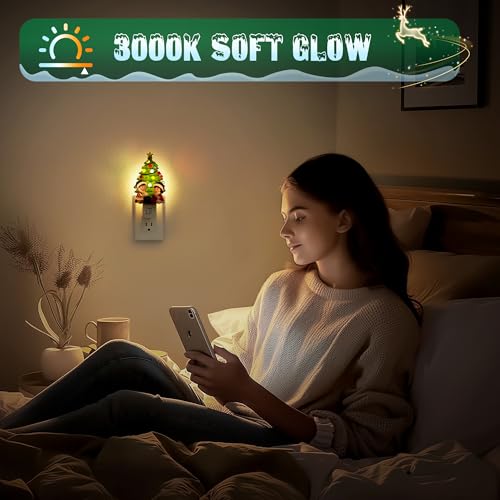 Christmas Tree & Santa Claus Night Light (Christmas tree and children opening gifts-3000K / 2 Pack)