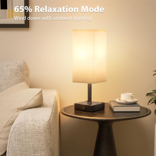 White Touch Lamps Set of 2 for Bedroom (White Shade-Black Base)