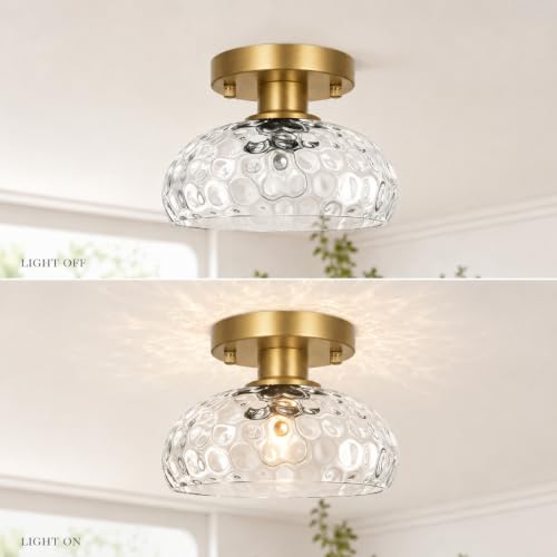 Mid Century Gold Ceiling Light Fixture (Gold & Hammered Glass / 8in)