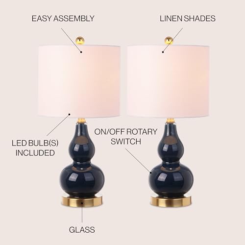 Anya Gourd Glass Table Lamp 20.5" (Set of 2 / Navy)