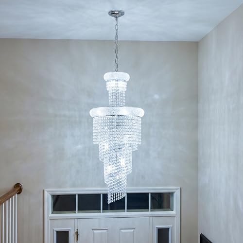 14 Light Spiral Crystal Chandelier Chrome Finish for Foyer Entryway Living Room Dining Room 36'' H X 16'' W X 16'' D (Chrome / 36'' H X 16'' W X 16'' D)