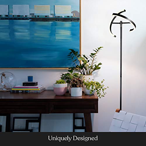 Halo Split Modern Bright LED Torchiere Floor Lamp for Offices (Jet Black)